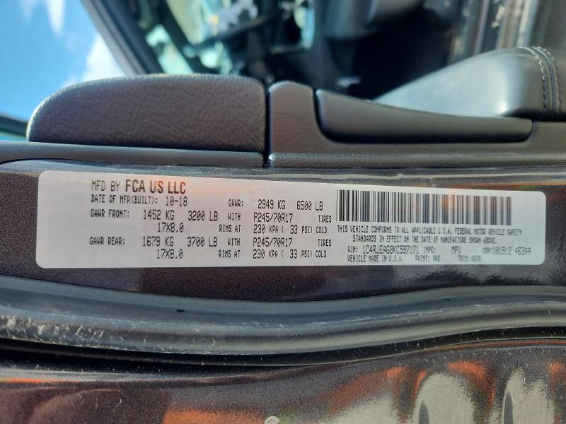 60948356 :رقم المزاد ، 1C4RJEAG8KC597171 vin ، 2019 Jeep Grand Cherokee مزاد بيع