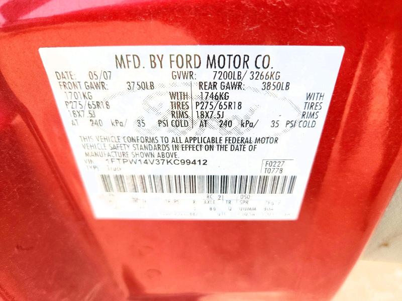 2007 Ford F150 მანქანა იყიდება აუქციონზე, vin: 1FTPW14V37KC99412, აუქციონის ნომერი: 60125716