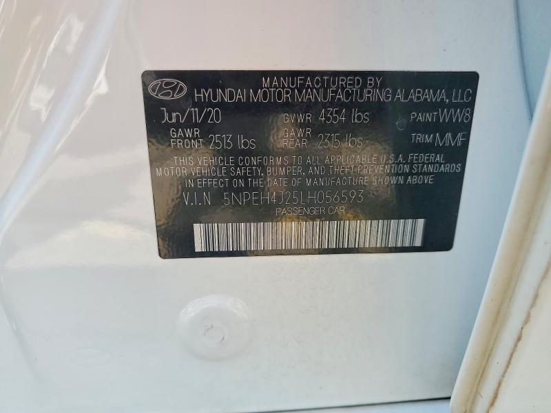 2020 Hyundai Sonata მანქანა იყიდება აუქციონზე, vin: 5NPEH4J25LH056593, აუქციონის ნომერი: 59075226