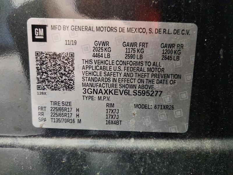 Aukcja sprzedaży 2020 Chevrolet Equinox, vin: 3GNAXKEV6LS595277, numer aukcji: 63043376