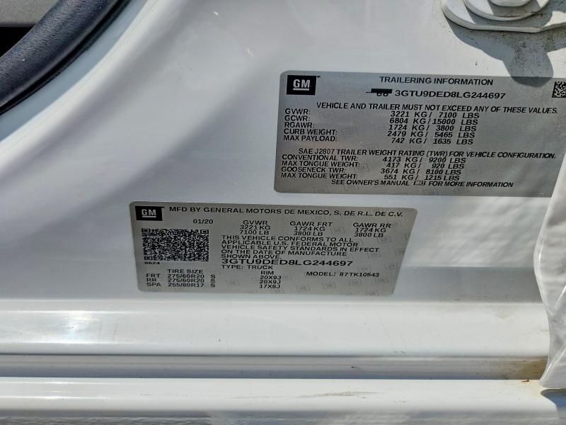 Aukcja sprzedaży 2020 Gmc Sierra, vin: 3GTU9DED8LG244697, numer aukcji: 59593906