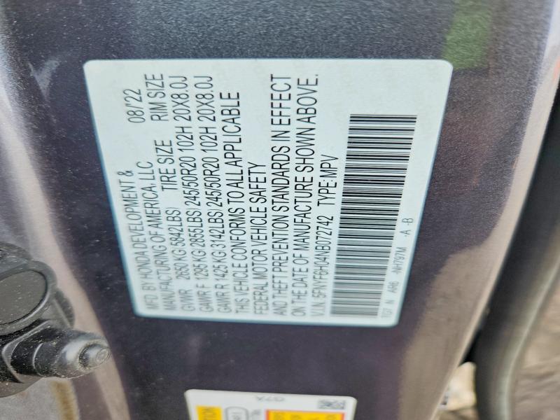 Aukcja sprzedaży 2022 Honda Pilot, vin: 5FNYF6H04NB072742, numer aukcji: 61628656