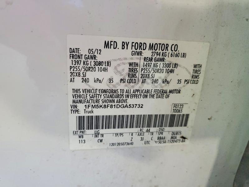 Aukcja sprzedaży 2013 Ford Explorer, vin: 1FM5K8F81DGA53732, numer aukcji: 59642596