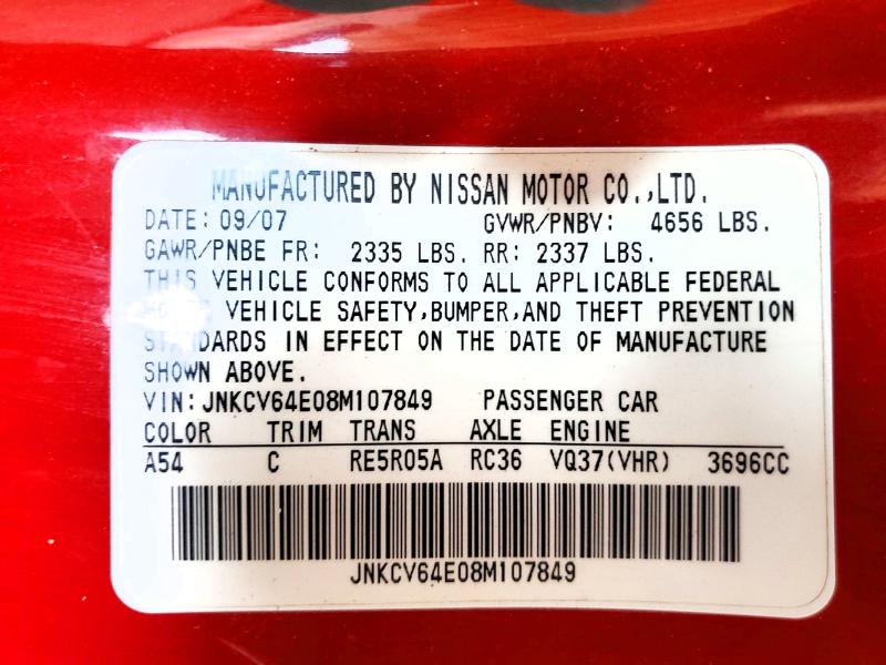 61044186 :رقم المزاد ، JNKCV64E08M107849 vin ، 2008 Infiniti G37 مزاد بيع