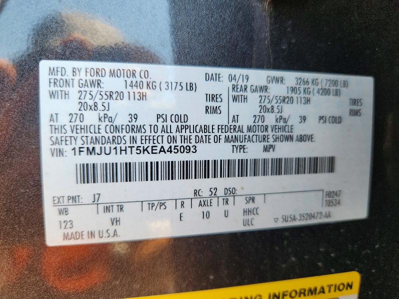 Продаж на аукціоні авто 2019 Ford Expedition, vin: 1FMJU1HT5KEA45093, номер лоту: 59899796