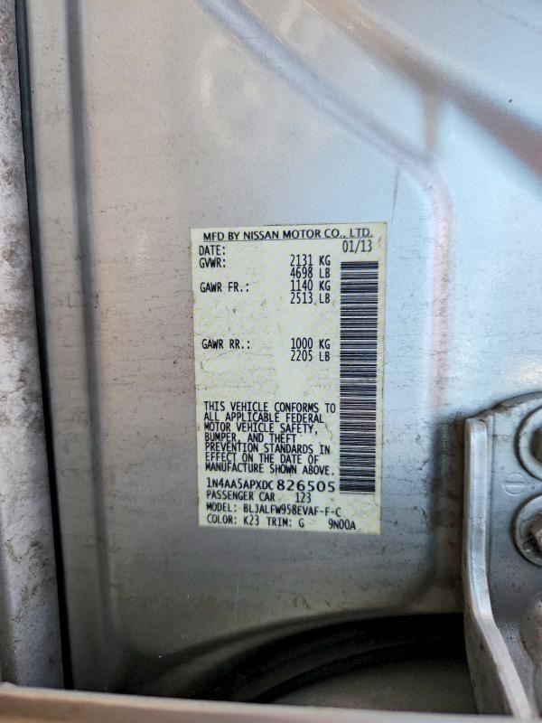 2013 Nissan Maxima მანქანა იყიდება აუქციონზე, vin: 1N4AA5APXDC826505, აუქციონის ნომერი: 60557076