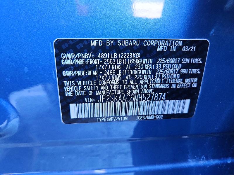 60624256 :رقم المزاد ، JF2SKAAC6MH527874 vin ، 2021 Subaru Forester مزاد بيع