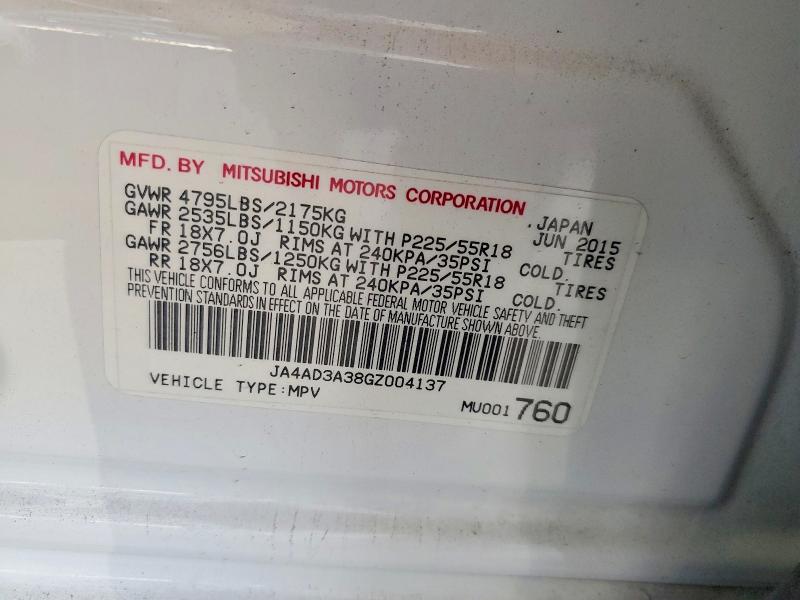 Aukcja sprzedaży 2016 Mitsubishi Outlander, vin: JA4AD3A38GZ004137, numer aukcji: 62103436