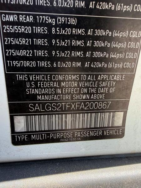 Aukcja sprzedaży 2015 Land Rover Range Rover, vin: SALGS2TFXFA200867, numer aukcji: 63335546