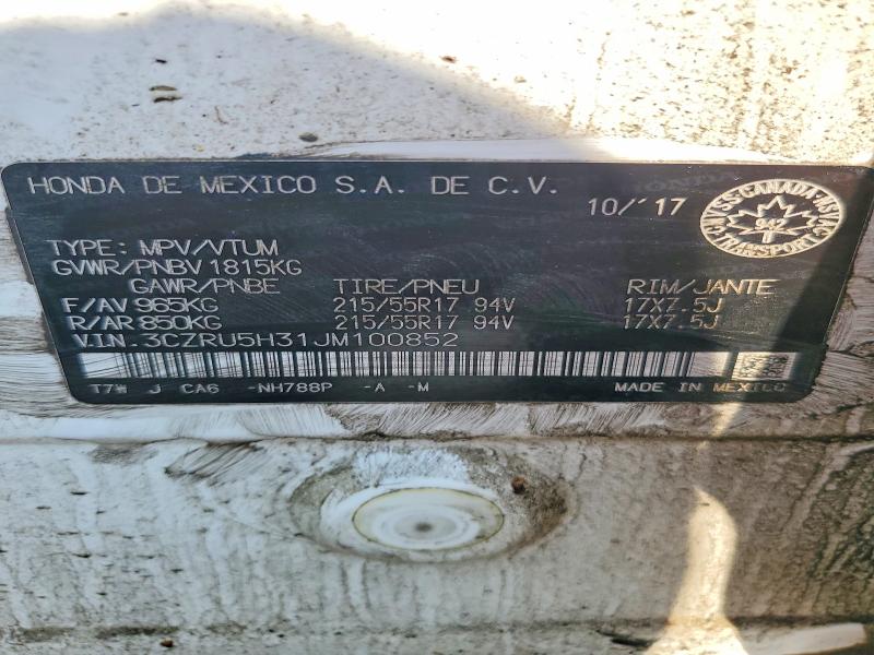 58685976 :رقم المزاد ، 3CZRU5H31JM100852 vin ، 2018 Honda Hr-v مزاد بيع