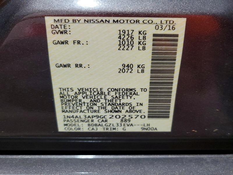 Продаж на аукціоні авто 2016 Nissan Altima, vin: 1N4AL3AP9GC202570, номер лоту: 61190616