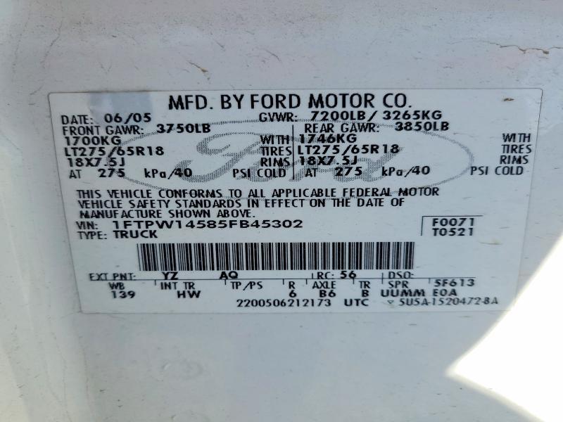 Продаж на аукціоні авто 2005 Ford F150, vin: 1FTPW14585FB45302, номер лоту: 60455096