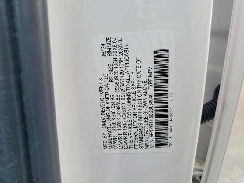 60781456 :رقم المزاد ، 5FNYG1H80SB038640 vin ، 2025 Honda Pilot مزاد بيع