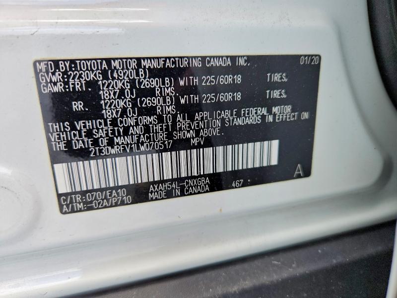 60243536 :رقم المزاد ، 2T3DWRFV1LW070517 vin ، 2020 Toyota Rav4 مزاد بيع