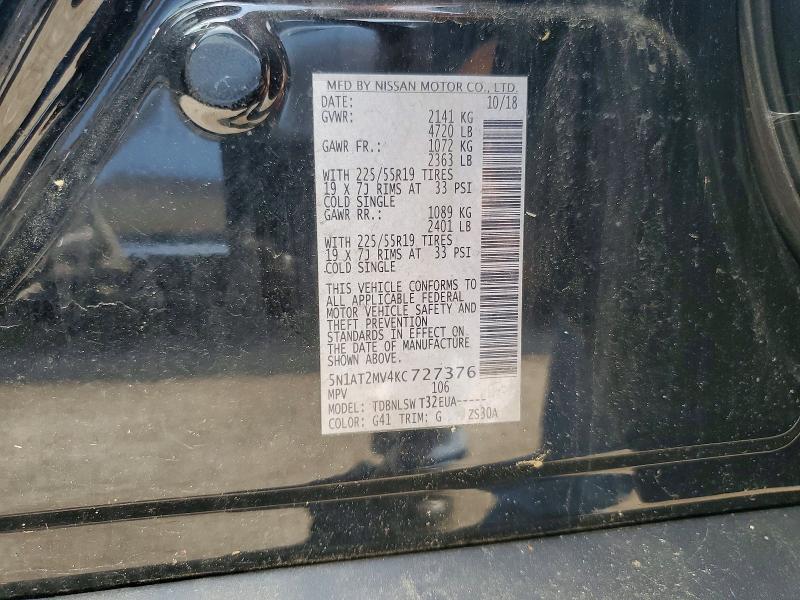 Aukcja sprzedaży 2019 Nissan Rogue, vin: 5N1AT2MV4KC727376, numer aukcji: 62414956