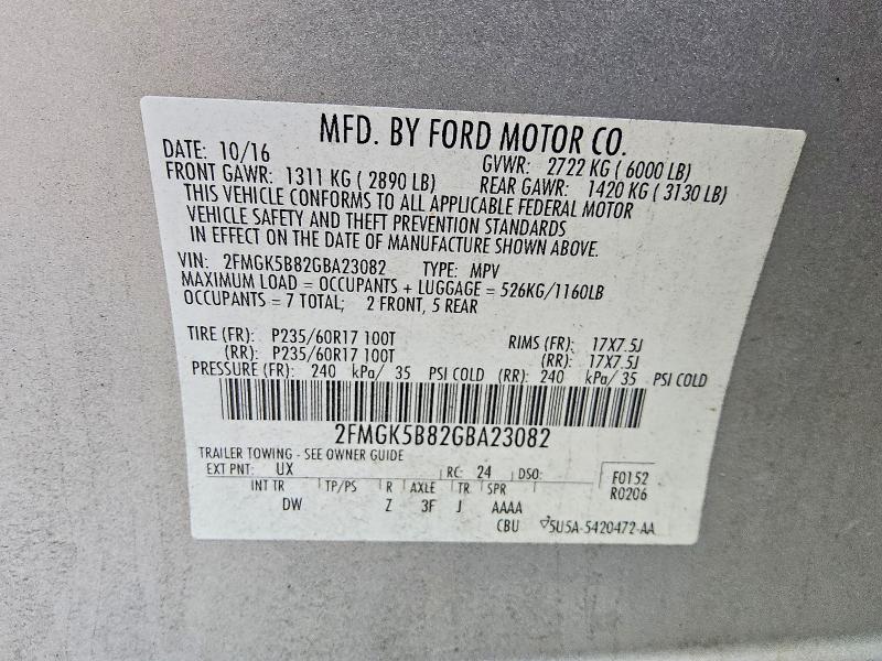 Aukcja sprzedaży 2016 Ford Flex, vin: 2FMGK5B82GBA23082, numer aukcji: 61583496