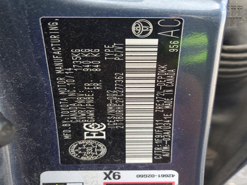 2015 Toyota Corolla მანქანა იყიდება აუქციონზე, vin: 2T1BURHE2FC277362, აუქციონის ნომერი: 60820466