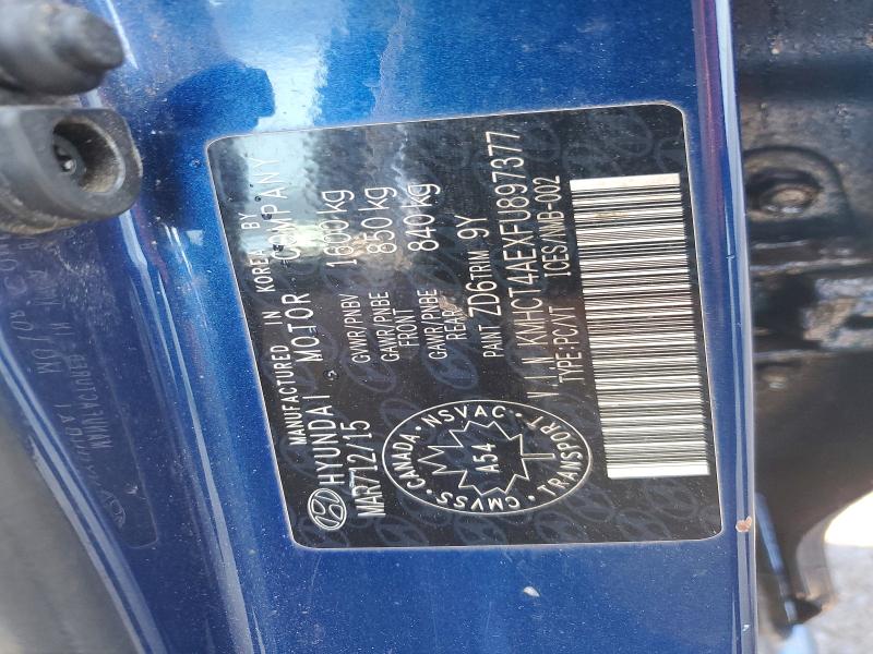 Aukcja sprzedaży 2015 Hyundai Accent, vin: KMHCT4AEXFU897377, numer aukcji: 62129876