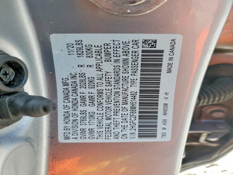 Продаж на аукціоні авто 2021 Honda Civic, vin: 2HGFC2F88MH514482, номер лоту: 60382756