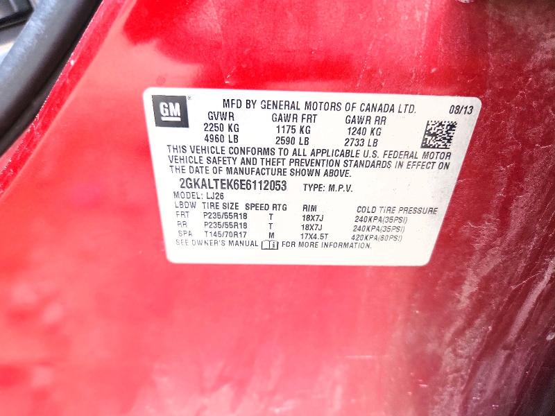 60470286 :رقم المزاد ، 2GKALTEK6E6112053 vin ، 2014 Gmc Terrain مزاد بيع