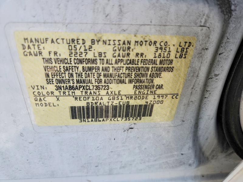 Aukcja sprzedaży 2012 Nissan Sentra, vin: 3N1AB6APXCL735723, numer aukcji: 60190226