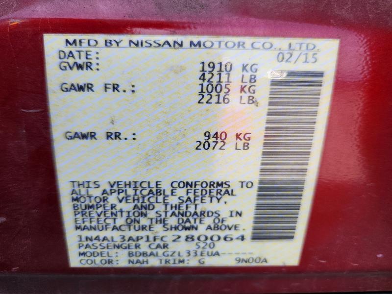 2015 Nissan Altima მანქანა იყიდება აუქციონზე, vin: 1N4AL3AP1FC280064, აუქციონის ნომერი: 62769936
