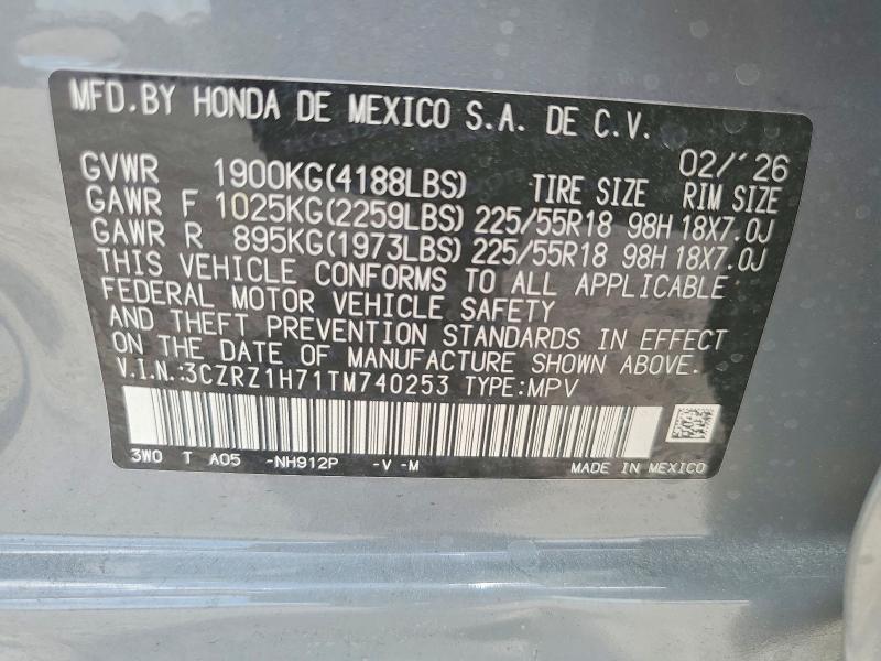 Aukcja sprzedaży 2026 Honda Hr-v, vin: 3CZRZ1H71TM740253, numer aukcji: 62578746