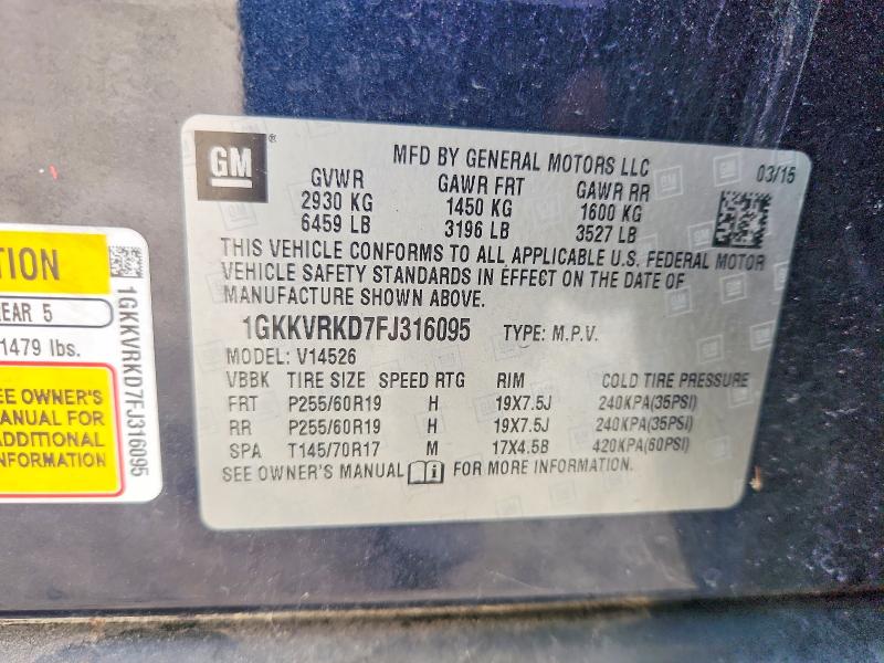 Продажа на аукционе авто 2015 Gmc Acadia, vin: 1GKKVRKD7FJ316095, номер лота: 62493826