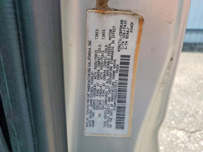 2002 Toyota Tacoma მანქანა იყიდება აუქციონზე, vin: 5TEWM72N02Z075171, აუქციონის ნომერი: 60616696