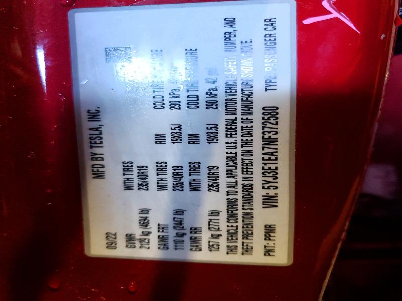 Aukcja sprzedaży 2022 Tesla Model 3, vin: 5YJ3E1EA7NF372580, numer aukcji: 60081956