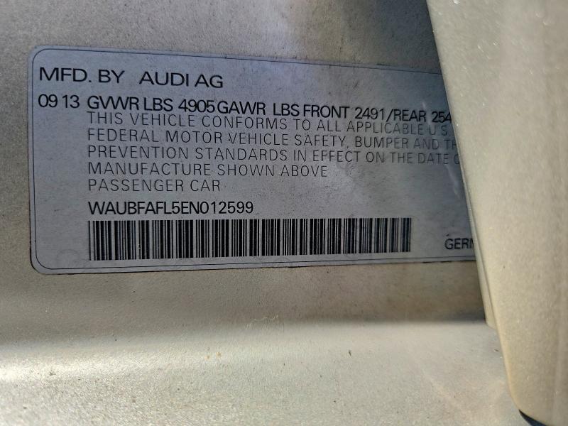 2014 Audi A4 მანქანა იყიდება აუქციონზე, vin: WAUBFAFL5EN012599, აუქციონის ნომერი: 61023506