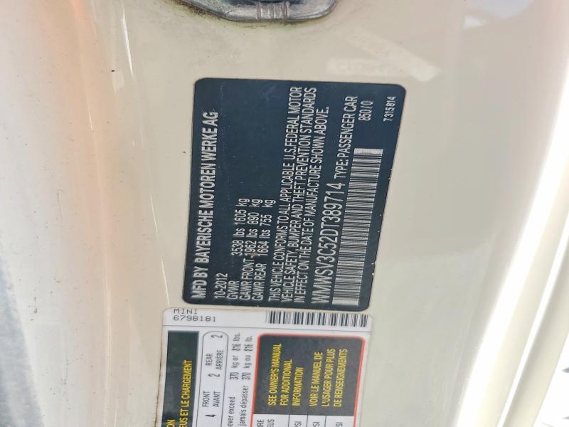 55977616 :رقم المزاد ، WMWSV3C52DT389714 vin ، 2013 Mini Cooper مزاد بيع