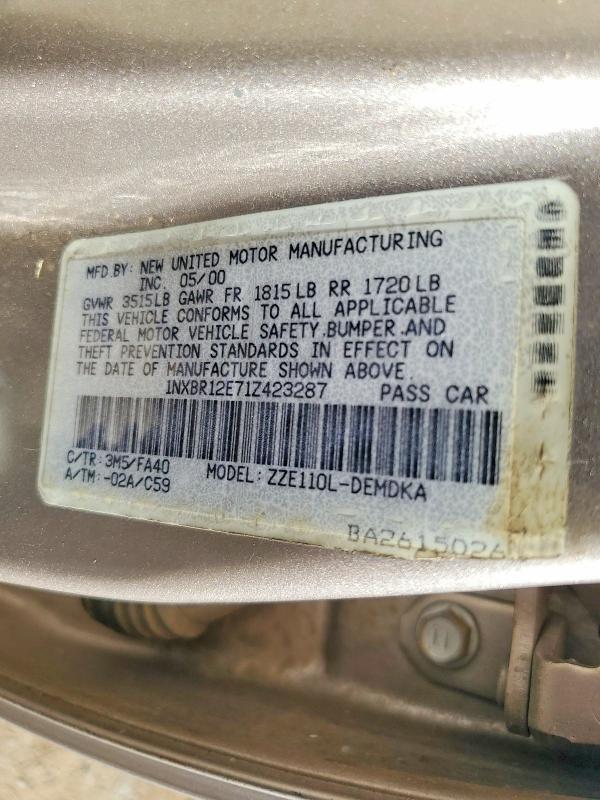Aukcja sprzedaży 2001 Toyota Corolla, vin: 1NXBR12E71Z423287, numer aukcji: 59363726