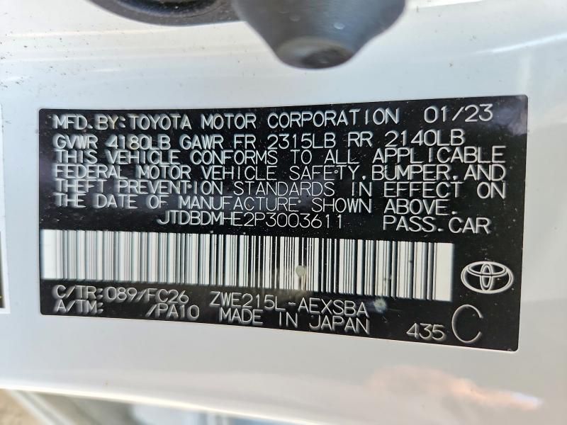 Продаж на аукціоні авто 2023 Toyota Corolla Hybrid, vin: JTDBDMHE2P3003611, номер лоту: 61784206
