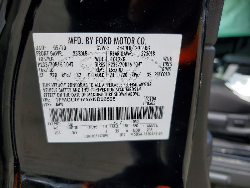 Aukcja sprzedaży 2010 Ford Escape, vin: 1FMCU0D75AKD06508, numer aukcji: 62219226