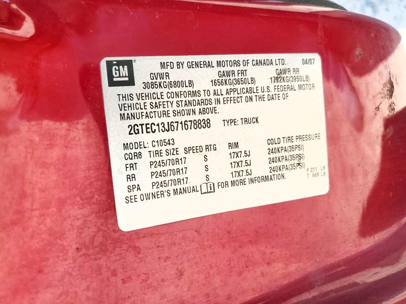 62684766 :رقم المزاد ، 2GTEC13J671678838 vin ، 2007 Gmc New Sierra مزاد بيع