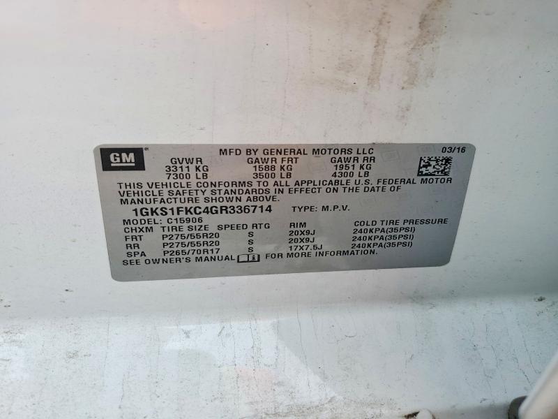 Aukcja sprzedaży 2016 Gmc Yukon Xl, vin: 1GKS1FKC4GR336714, numer aukcji: 59622946