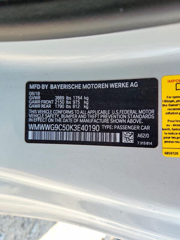 Продажа на аукционе авто 2019 Mini Cooper, vin: WMWWG9C50K3E40190, номер лота: 61418316