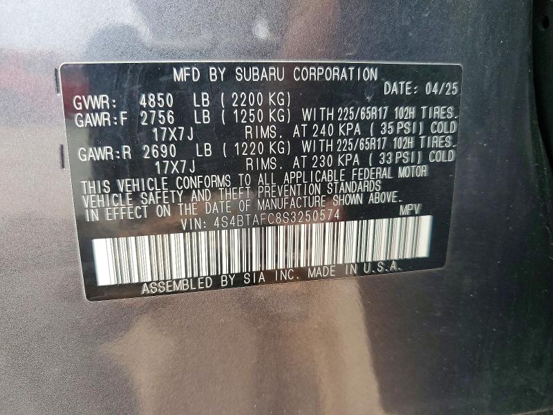 Aukcja sprzedaży 2025 Subaru Outback, vin: 4S4BTAFC8S3250574, numer aukcji: 61149586