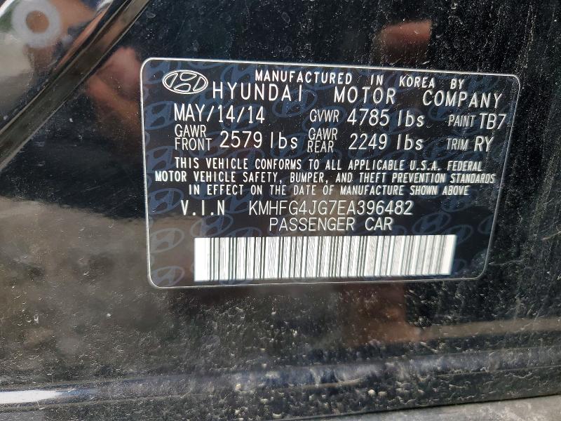 2014 Hyundai Azera მანქანა იყიდება აუქციონზე, vin: KMHFG4JG7EA396482, აუქციონის ნომერი: 59811186