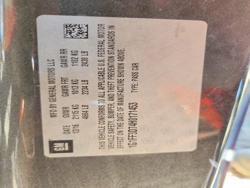 62654136 :رقم المزاد ، 1G1FF3D74H0171453 vin ، 2017 Chevrolet Camaro مزاد بيع