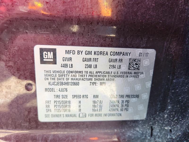 61722906 :رقم المزاد ، KL4CJESB4HB120660 vin ، 2017 Buick Encore مزاد بيع