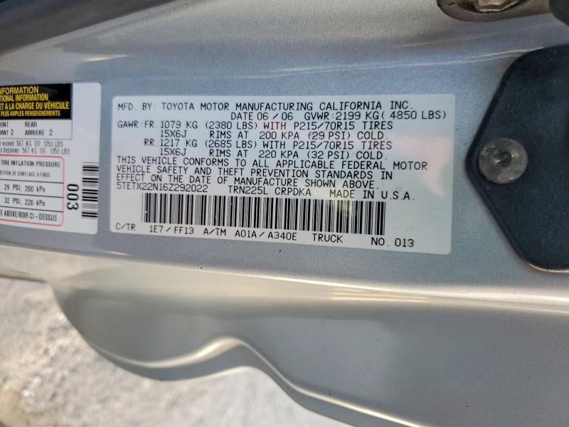 Продажа на аукционе авто 2006 Toyota Tacoma, vin: 5TETX22N16Z292022, номер лота: 61627586