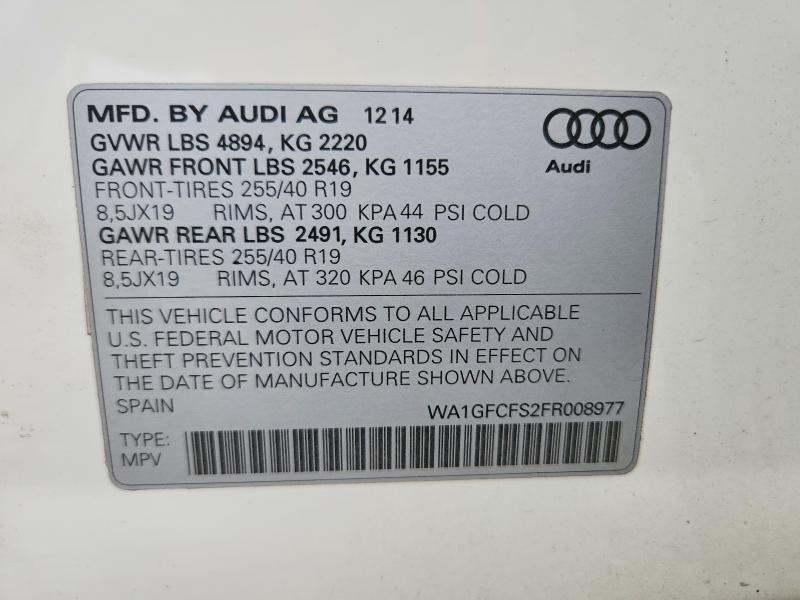 Продажа на аукционе авто 2015 Audi Q3, vin: WA1GFCFS2FR008977, номер лота: 61877366