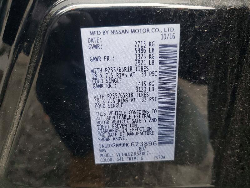 59653306 :رقم المزاد ، 5N1DR2MM9HC623896 vin ، 2017 Nissan Pathfinder مزاد بيع