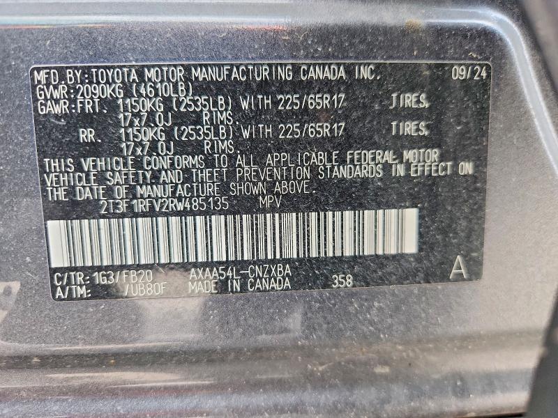 2024 Toyota Rav4 მანქანა იყიდება აუქციონზე, vin: 2T3F1RFV2RW485135, აუქციონის ნომერი: 60498926