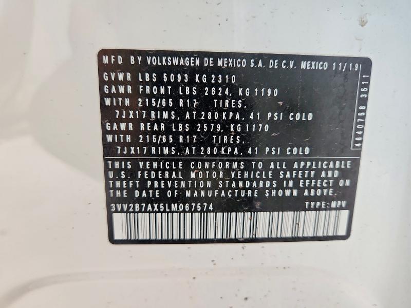 Aukcja sprzedaży 2020 Volkswagen Tiguan, vin: 3VV2B7AX5LM067574, numer aukcji: 62398426