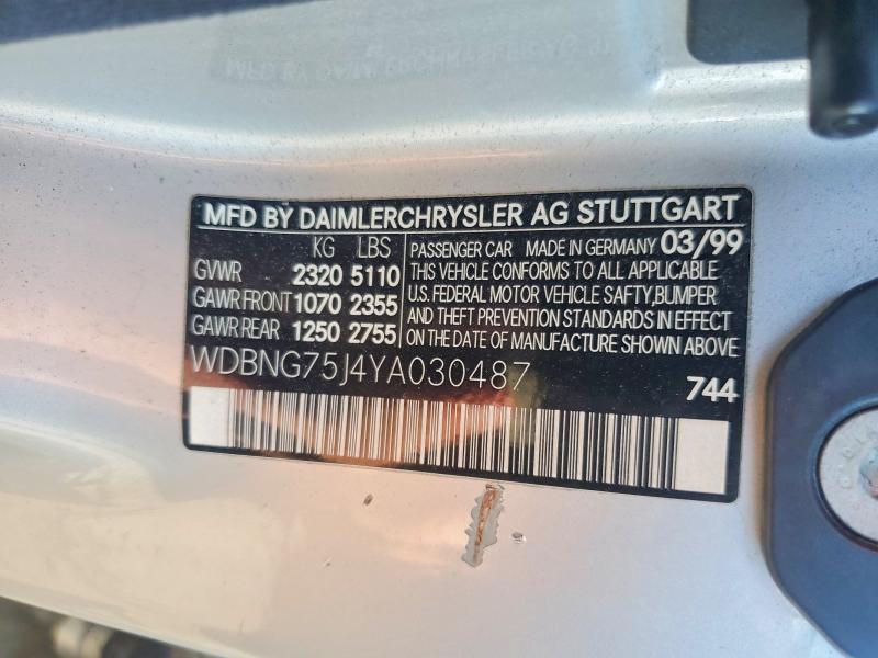 Продаж на аукціоні авто 2000 Mercedes-benz S, vin: WDBNG75J4YA030487, номер лоту: 59905116