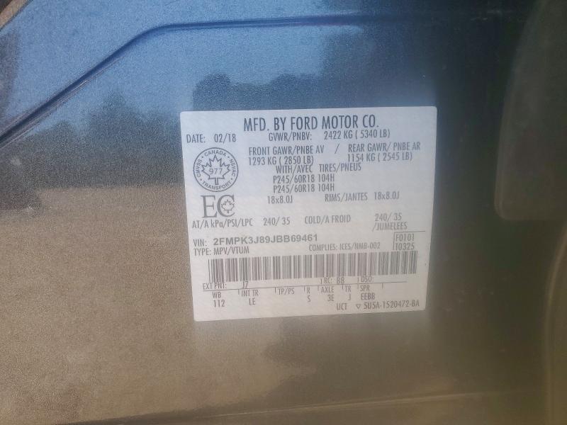 Продаж на аукціоні авто 2018 Ford Edge, vin: 2FMPK3J89JBB69461, номер лоту: 58489046
