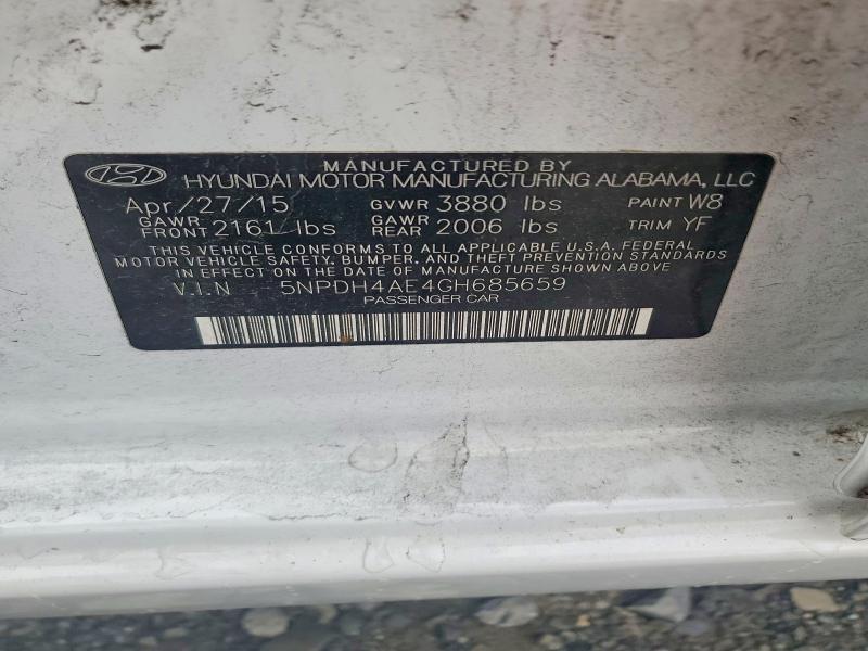 2016 Hyundai Elantra მანქანა იყიდება აუქციონზე, vin: 5NPDH4AE4GH685659, აუქციონის ნომერი: 60393966